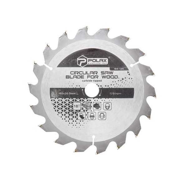 Circular saw blade for wood, carbide tipped 185x20.0/16, 18Т image 1