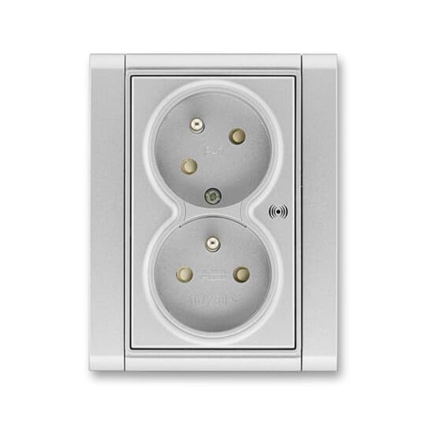 5583F-C02357 08 Double socket outlet with earthing pins, shuttered, with turned upper cavity, with surge protection ; 5583F-C02357 08 image 1