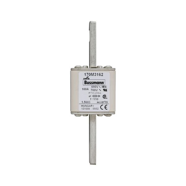 Fuse-link, high speed, 100 A, AC 690 V, compact size 1, 45 x 45 x 134 mm, aR, DIN, IEC, single indicator image 8