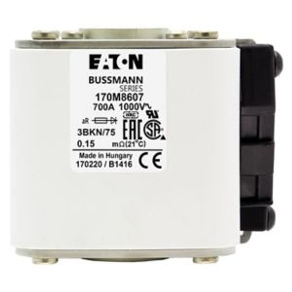 Fuse-link, high speed, 700 A, AC 1000 V, size 3, 74 x 92 x 76 mm, aR, IEC, UL, single indicator image 6