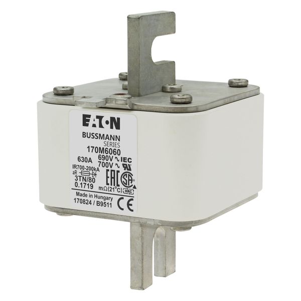 Fuse-link, high speed, 630 A, AC 690 V, DIN 3, 76 x 90 x 109 mm, aR, DIN, IEC, single indicator image 7