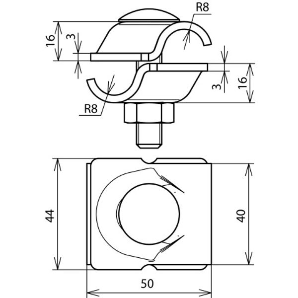 MV clamp StSt f. Rd 16/16 mm with truss head screw for DEHNiso image 2