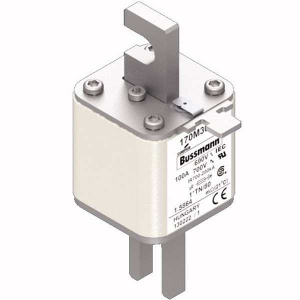 Fuse-link, high speed, 100 A, AC 690 V, compact DIN 1, 45 x 58 x 104 mm, aR, DIN, IEC, single indicator image 3