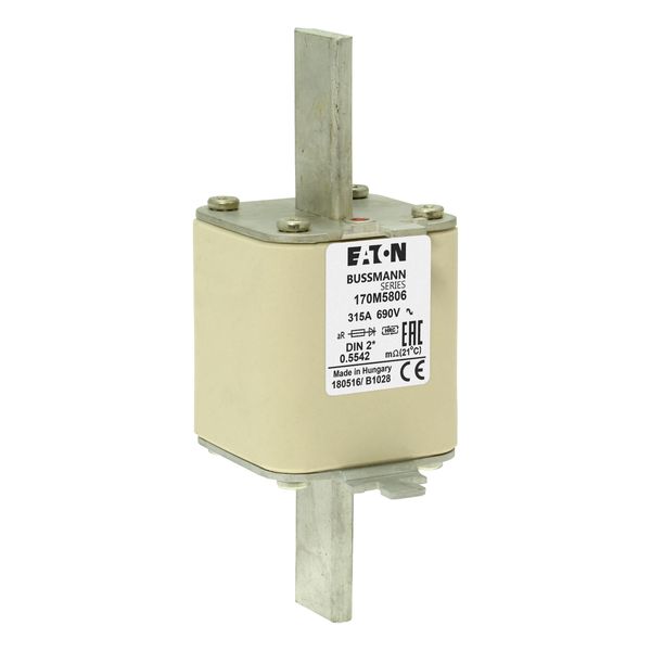 Fuse-link, high speed, 315 A, AC 690 V, compact DIN 2, 55 x 71 x 150 mm, aR, DIN, IEC, single indicator image 15