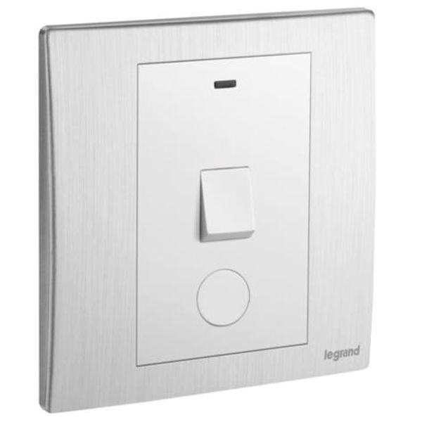 Mallia Senses - 1 gang 1 way double pole switch 20AX with led indicator and earth terminal cable outlet - Brushed Aluminium image 1