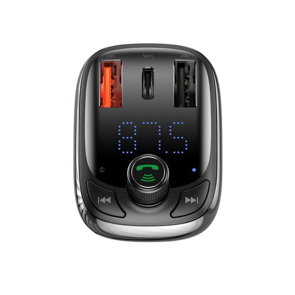 Bluetooth FM Modulator Car Quick Charger 12-24V 2xUSB + USB-C 5A, Black image 2