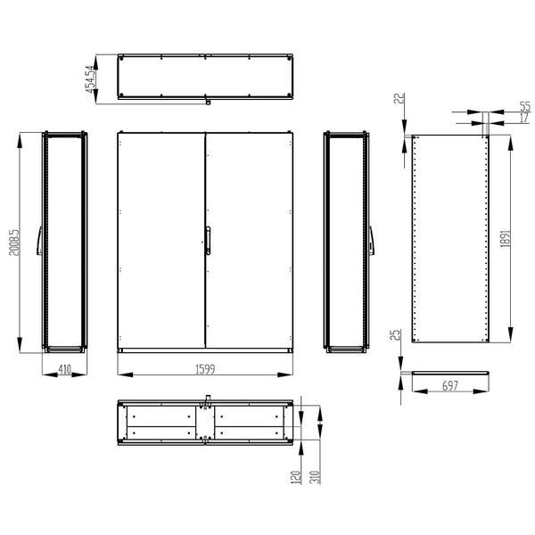 Modular enclosure 2 door IP55 H=2000 W=1600 D=400 mm image 2