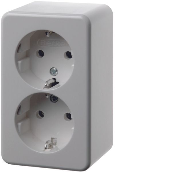 Double SCHUKO socket outlet, surface-mounted, polar white glossy image 1