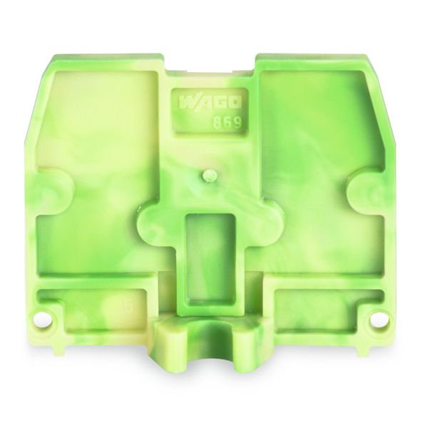 End plate with fixing flange M4 2.5 mm thick green-yellow image 1