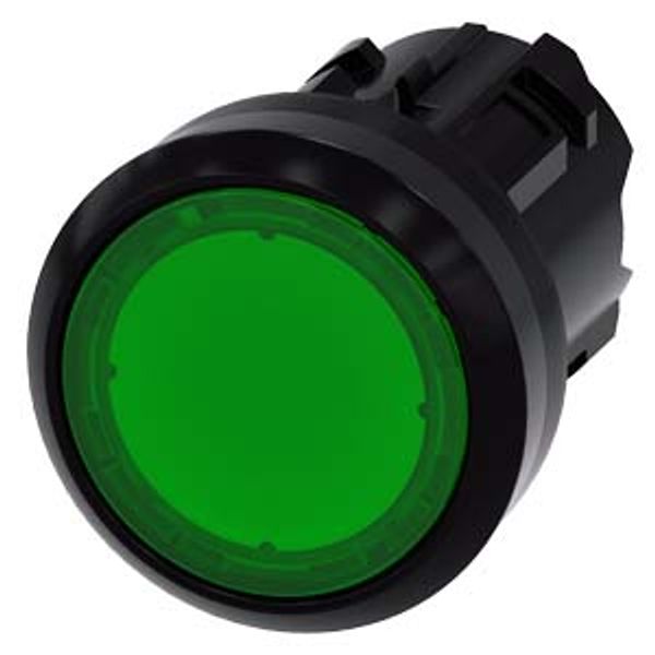 Illuminated pushbutton, 22 mm, round, plastic, green, pushbutton, flat moment... image 1