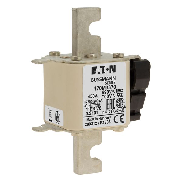 Fuse-link, high speed, 450 A, AC 690 V, compact size 1, 45 x 59 x 102 mm, aR, IEC, UL, single indicator image 7