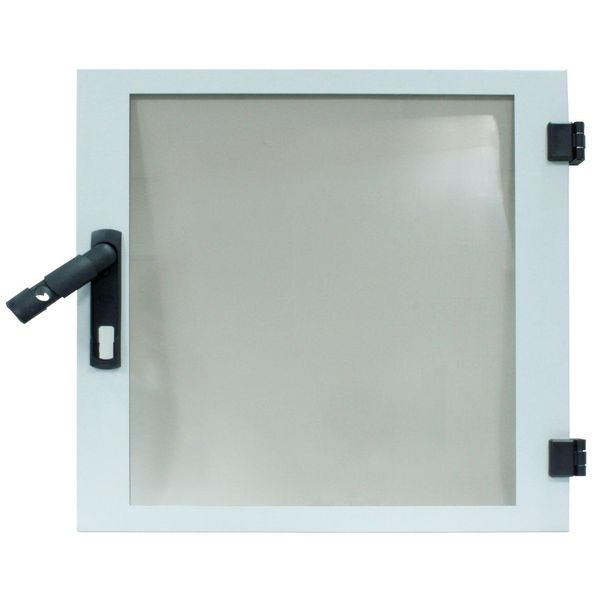 Glas Door f.DW-enclosure 18U,W600,RAL7035,Halfcylinder ready image 1