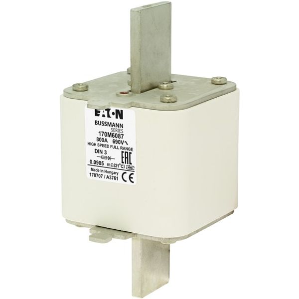 Fuse-link, high speed, 800 A, AC 690 V, DIN 3, 75 x 89 x 150 mm, gR, DIN, IEC, single indicator image 2