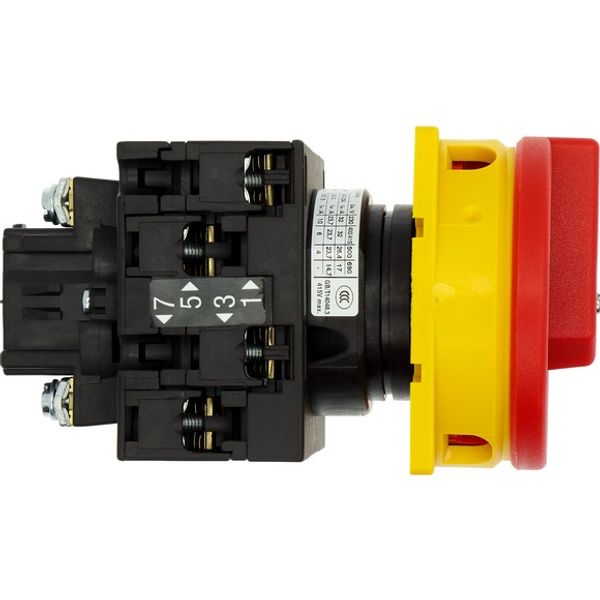 Main switch, T3, 32 A, flush mounting, 2 contact unit(s), 4 pole, Emergency switching off function, With red rotary handle and yellow locking ring image 2