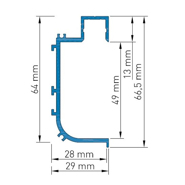 Aluminium profile KLL, L-2000mm W-29mm H-66,5mm image 2