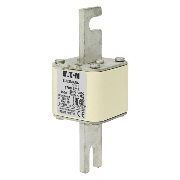 Fuse-link, high speed, 450 A, AC 690 V, DIN 1, 53 x 66 x 138 mm, aR, DIN, IEC, type T indicator image 6