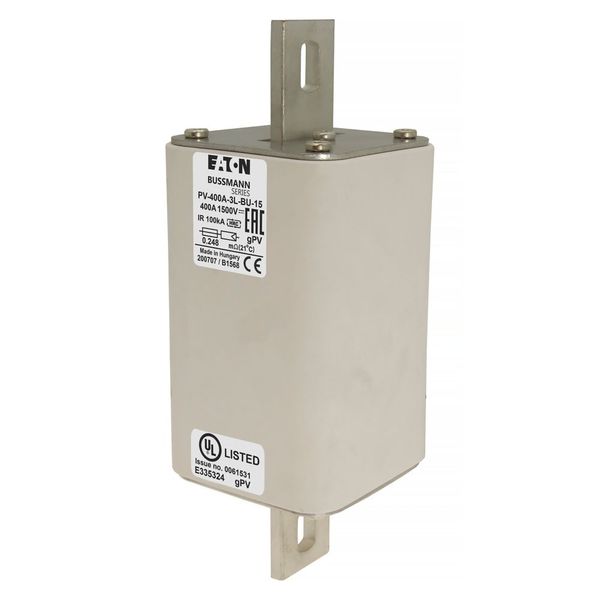 Fuse-link, high speed, 400 A, DC 1500 V, 3L, 75 x 205 mm, gPV, IEC, UL, without indicator, bolted contacts image 2