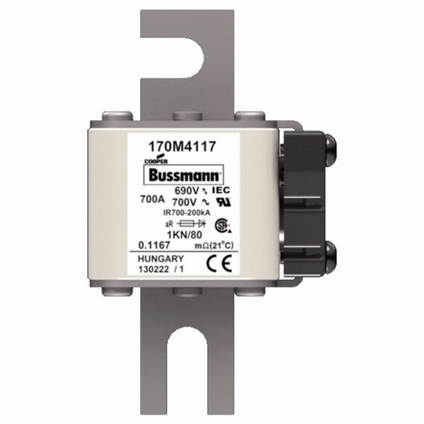 Fuse-link, high speed, 700 A, AC 690 V, DIN 1, 53 x 69 x 108 mm, aR, DIN, IEC, single indicator image 1