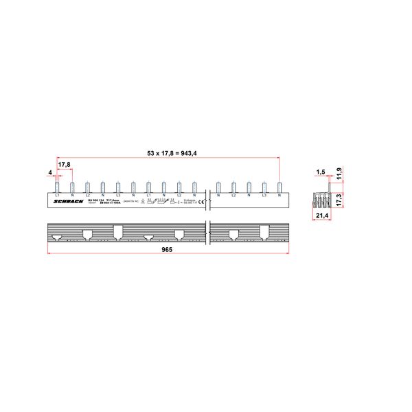 Busbar Pin Version L1,N,L2,N,L3,N, 4-pole 16mmý image 2