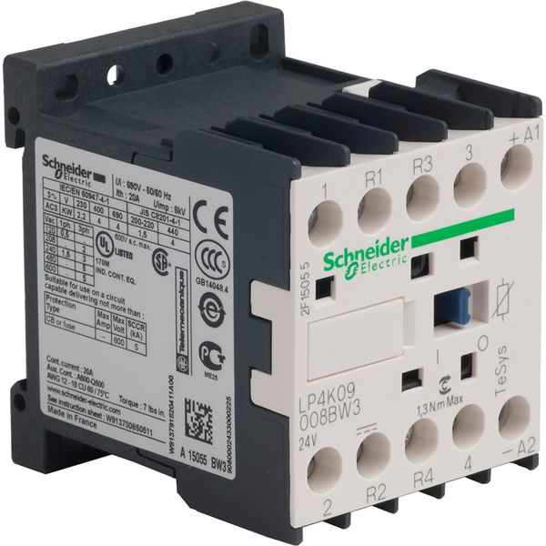 TeSys K contactor, 4P (2NO/2NC),AC-1, 440V, 20A, 24V DC coil, low consumption coil image 1