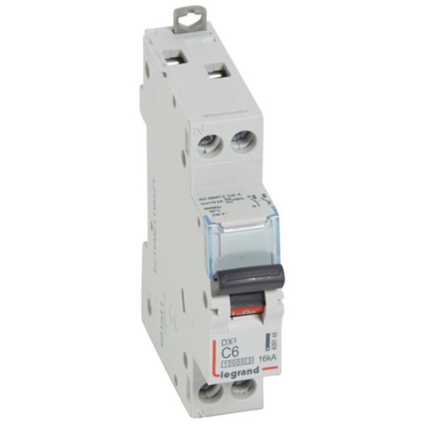 DX³10000 16kA high inlet and low outlet U+N screw circuit breaker 230V~ - 6A - curve C - 1 module image 1