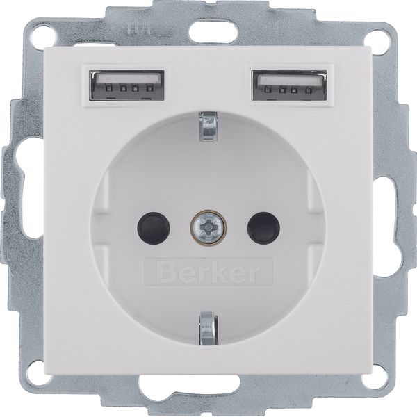 SCHUKO socket outlet/USB A-A, S.1, white glossy image 1
