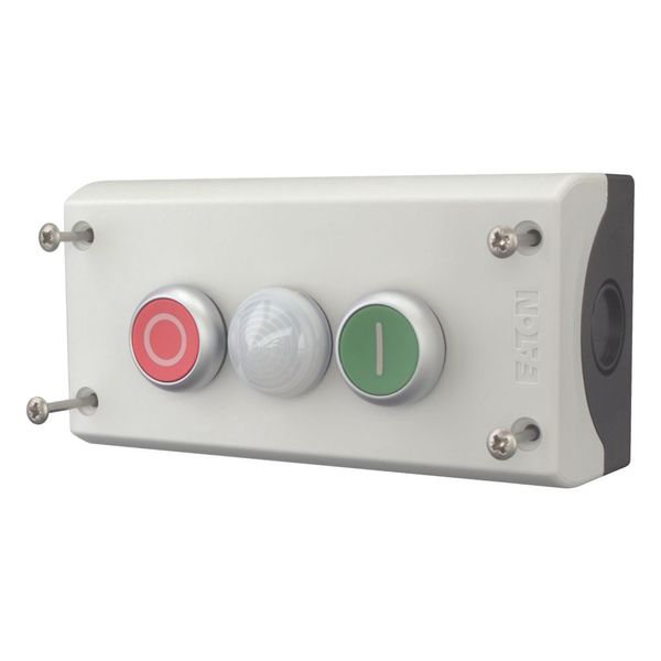 Housing, Pushbutton actuators, Indicator lights, Enclosure, momentary, 2 NC, 2 N/O, Screw connection, Number of locations 2, Grey, inscribed, Bezel: t image 5