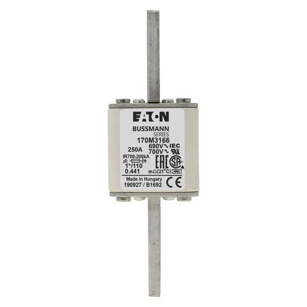 Fuse-link, high speed, 250 A, AC 690 V, compact size 1, 45 x 45 x 134 mm, aR, DIN, IEC, single indicator image 4