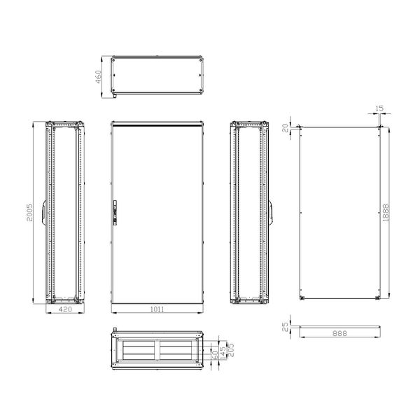 Modular enclosure 1 door IP55 H=2000 W=1000 D=400 mm image 3