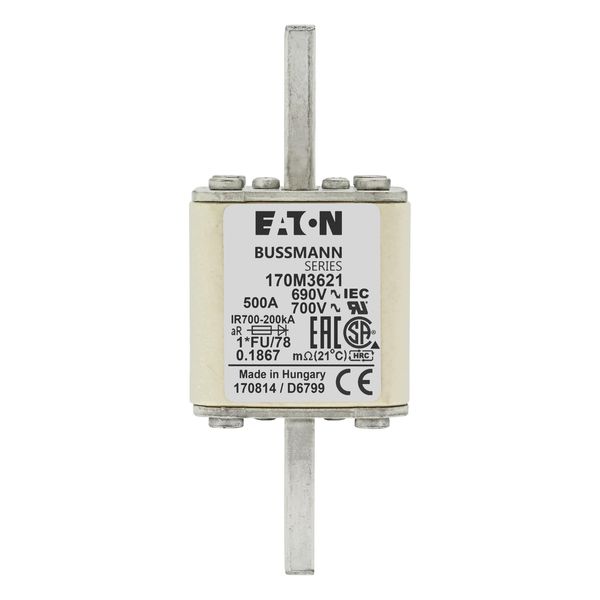 Fuse-link, high speed, 500 A, AC 690 V, compact size 1, 45 x 45 x 110 mm, aR, IEC, UL image 14