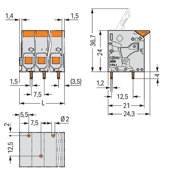 PCB terminal block lever 6 mm² gray image 5