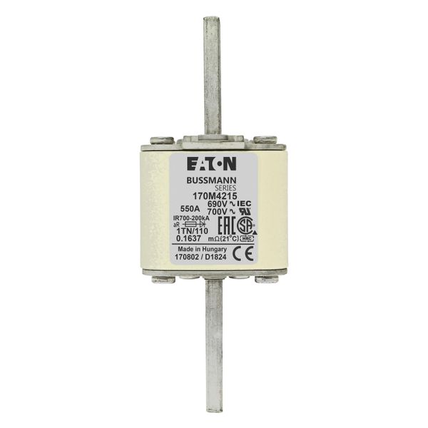 Fuse-link, high speed, 550 A, AC 690 V, DIN 1, 53 x 66 x 138 mm, aR, DIN, IEC, type T indicator image 7