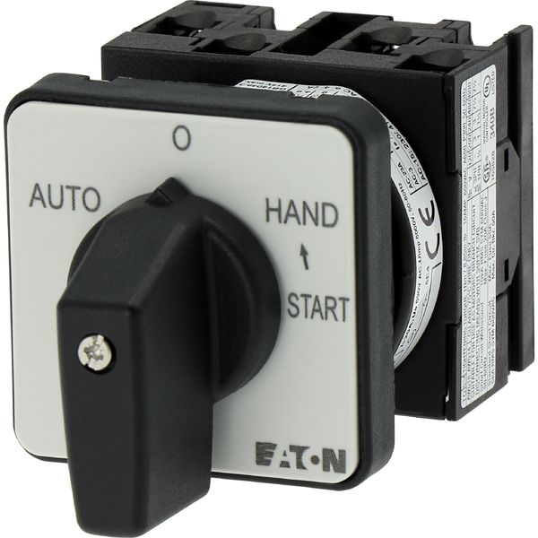 Changeover switches, T0, 20 A, flush mounting, 2 contact unit(s), Contacts: 4, With spring-return from START, 45 °, momentary/maintained, AUTO-0-HAND image 9