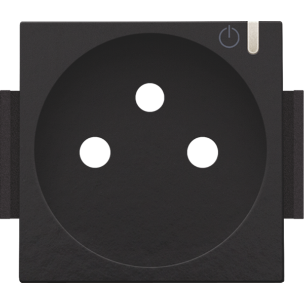 Finishing set for connected switching socket outlet with pin earthing and control button, piano black coated image 1