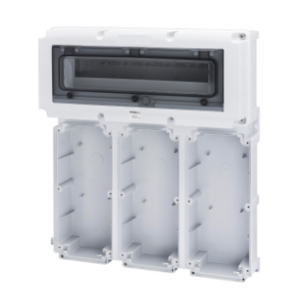 MODULAR BASE WITH PANEL WITH WINDOW AND EN50022 RAIL - 3 SOCKET OUTLET 16/32A / SELV - 18 MOD.EN50022 - IP66 image 1