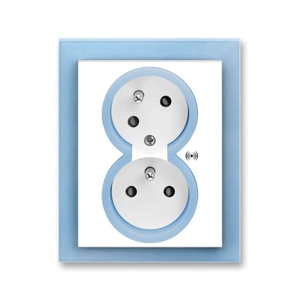 5583M-C02357 41 Double socket outlet with earthing pins, shuttered, with turned upper cavity, with surge protection image 1