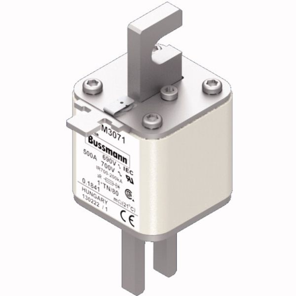 Fuse-link, high speed, 500 A, AC 690 V, compact DIN 1, 45 x 58 x 104 mm, aR, DIN, IEC, single indicator image 2