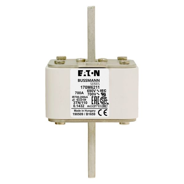 Fuse-link, high speed, 700 A, AC 690 V, DIN 3, 76 x 90 x 139 mm, aR, DIN, IEC, type T indicator image 9