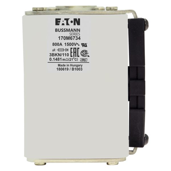 Fuse-link, high speed, 800 A, AC 1500 V, size 3, 74 x 96 x 112 mm, aR, IEC, single indicator image 14