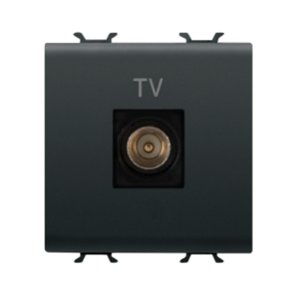 COAXIAL TV SOCKET-OUTLET, CLASS A SHIELDING - IEC MALE CONNECTOR 9,5mm - DIRECT  - 2 MODULE - SATIN BLACK - CHORUSMART image 1