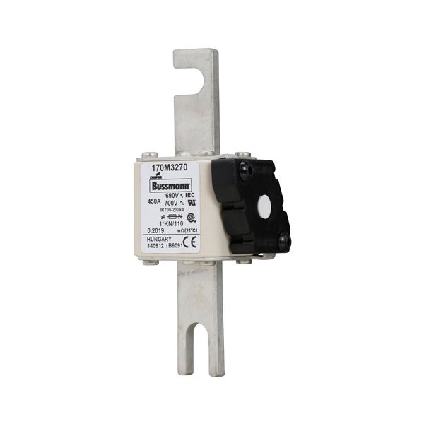 Fuse-link, high speed, 450 A, AC 690 V, compact DIN 1, 45 x 58 x 134 mm, aR, DIN, IEC, type K indicator, 110 mm centres image 4