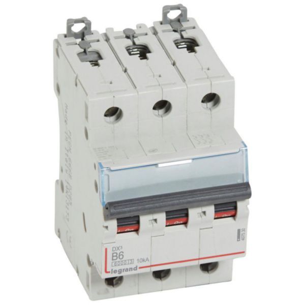 DX³6000 10kA high inlet and low outlet screw circuit breaker 3P 400V~ - 6A - curve B - 3 modules image 1