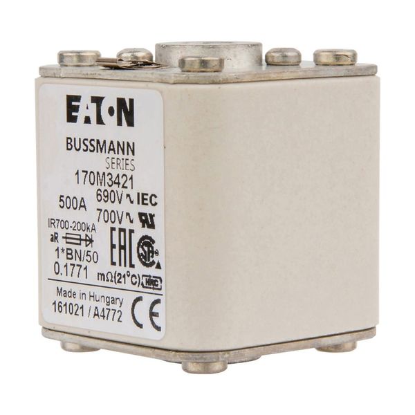 Fuse-link, high speed, 500 A, AC 690 V, compact size 1, 45 x 59 x 51 mm, aR, IEC, UL, single indicator image 12