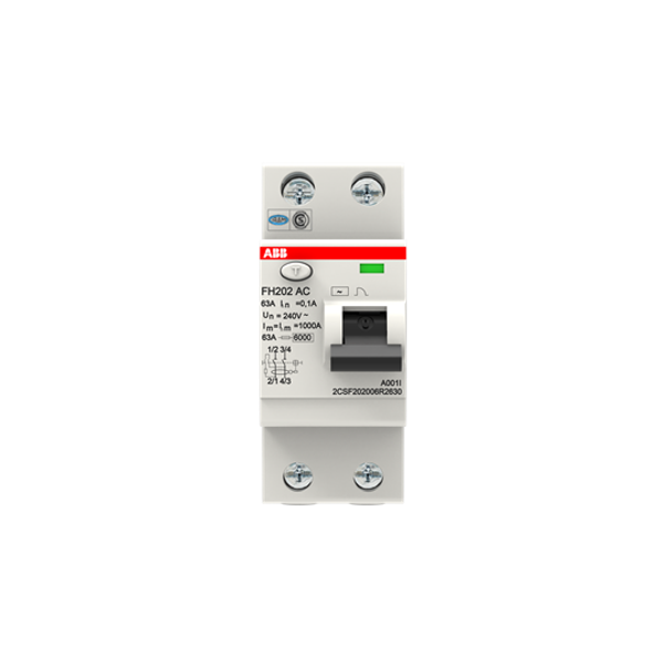 FH202 AC-63/0.1 Residual Current Circuit Breaker 2P AC type 100 mA image 1