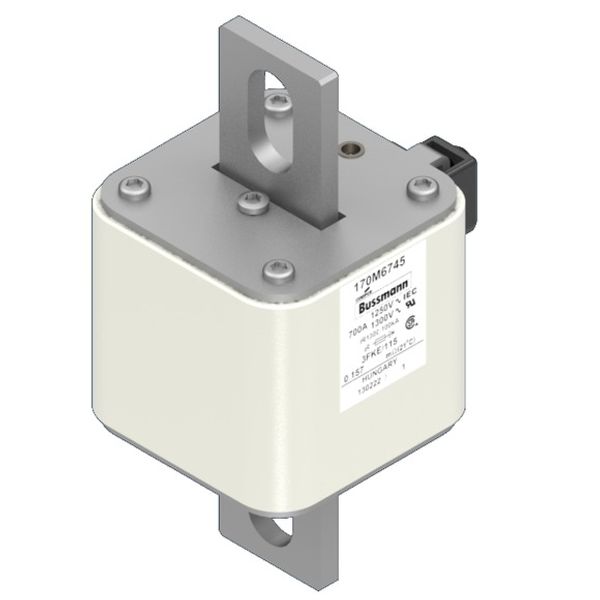 Fuse-link, high speed, 700 A, AC 1250 V, size 3, 76 x 92 x 159 mm, aR, IEC, UL, single indicator image 3