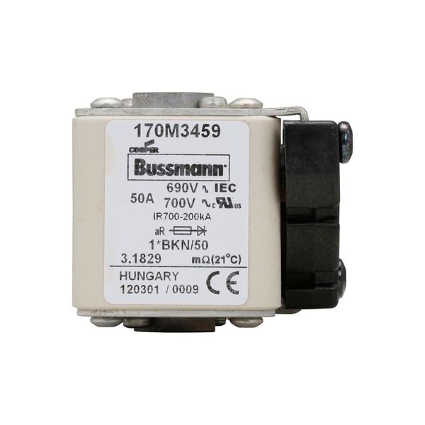 Fuse-link, high speed, 50 A, AC 690 V, compact size 1, 45 x 59 x 51 mm, aR, IEC, UL, single indicator image 1