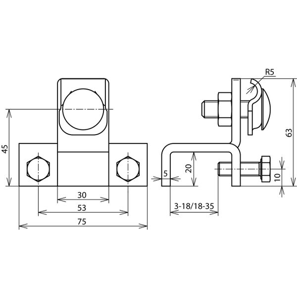 Terminal St/tZn, vertical type, for profiles 18-35mm with clamping fra image 2