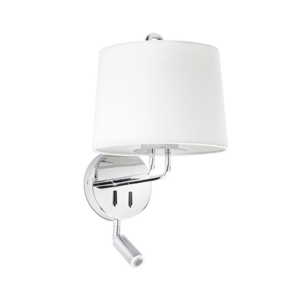 MONTREAL CHROME WALL LAMP WITH READER WHITE LAMPSH image 2