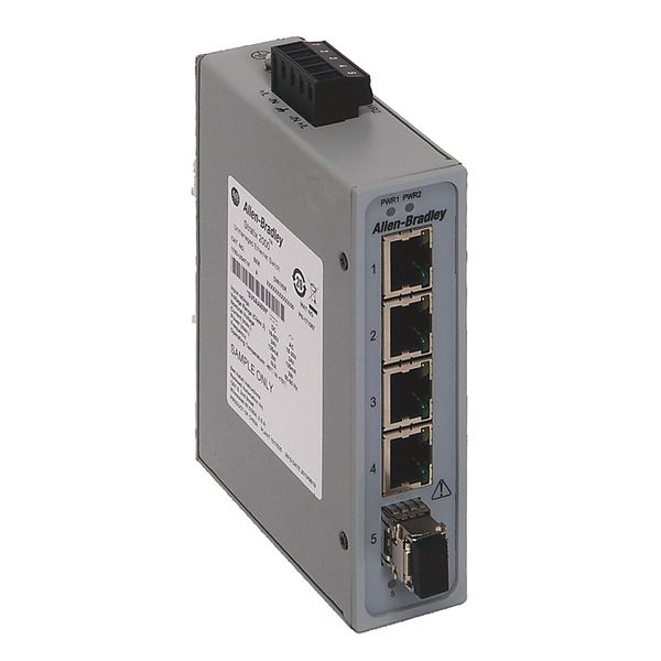 Stratix 2000 Unmanaged switch, 4 copper 10/100 ports, 1 Multimode 100 meg fiber port image 1