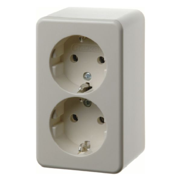 Double SCHUKO socket outlet, surface-mounted, white glossy image 1